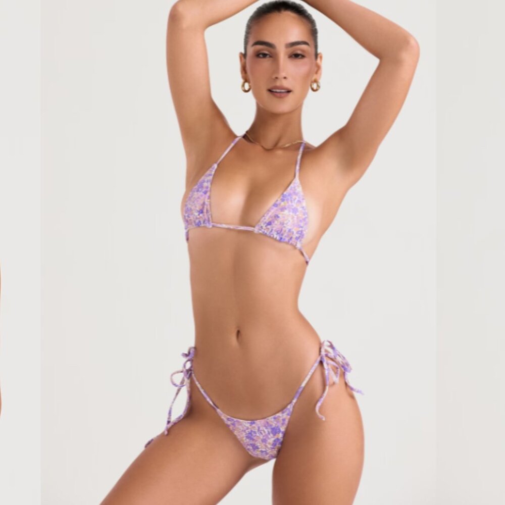 House of CB Santorini Violet Floral Tie Side Bikini Bottom